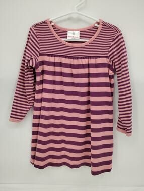 Hanna Andersson Pink Purple Stripe Dress Tunic Long Sleeve size 100 cm 4 US